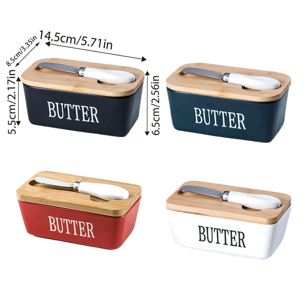 Butter Box with Knife Rectangular Cheese Container with Wooden Lid for Kitchen - Green V528-BUTTER-BOX-GREEN-357922