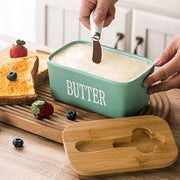 Butter Box with Knife Rectangular Cheese Container with Wooden Lid for Kitchen - Green V528-BUTTER-BOX-GREEN-357922
