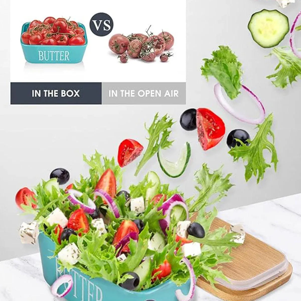 Butter Box with Knife Rectangular Cheese Container with Wooden Lid for Kitchen - Green V528-BUTTER-BOX-GREEN-357922