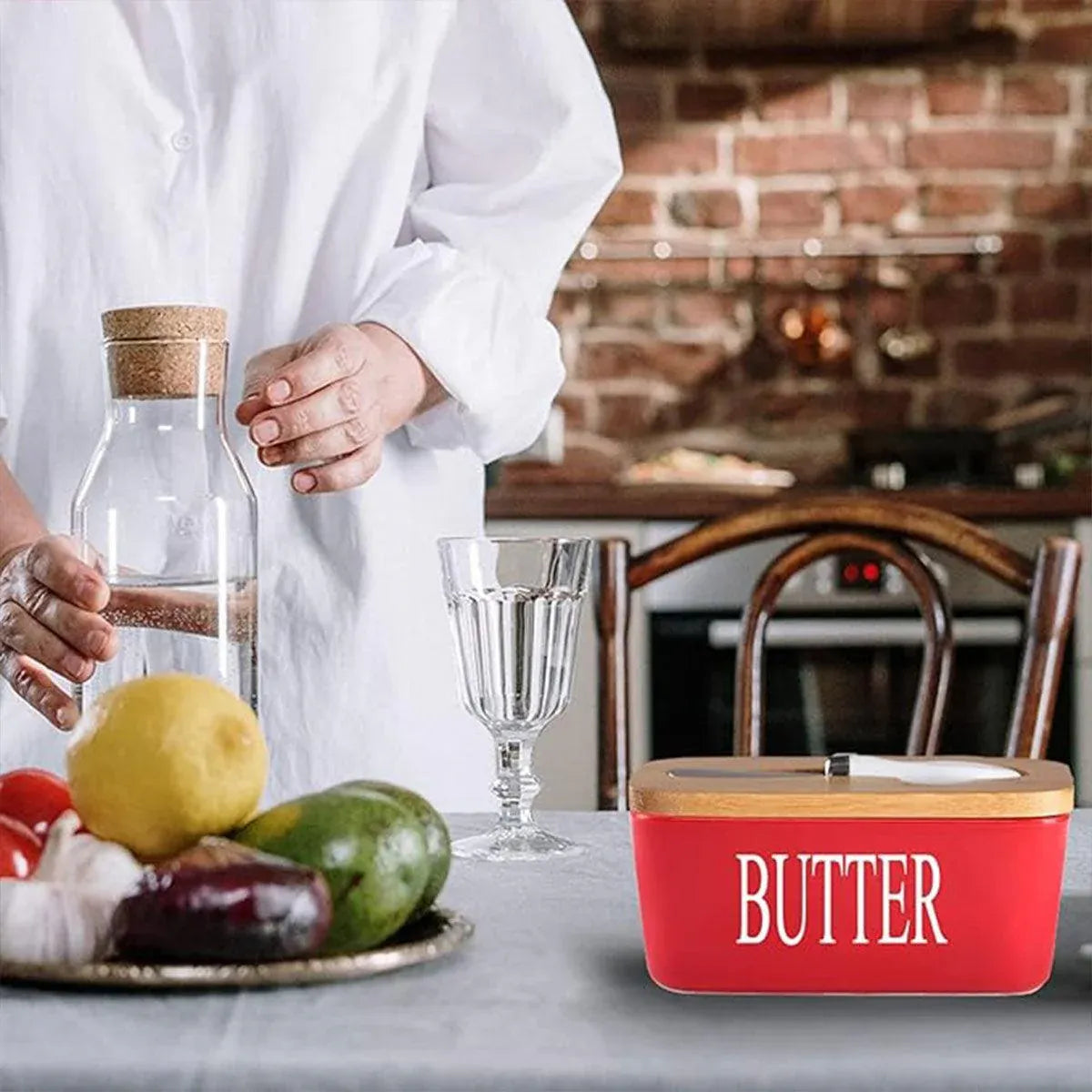 Butter Box with Knife Rectangular Cheese Container with Wooden Lid for Kitchen - Green V528-BUTTER-BOX-GREEN-357922