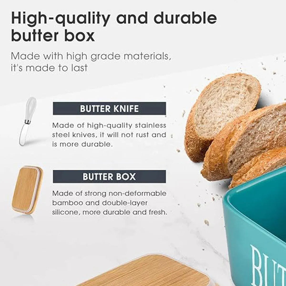 Butter Box with Knife Rectangular Cheese Container with Wooden Lid for Kitchen - Green V528-BUTTER-BOX-GREEN-357922