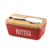Butter Box with Knife Rectangular Cheese Container with Wooden Lid for Kitchen - Red V528-BUTTER-BOX-RED-213301
