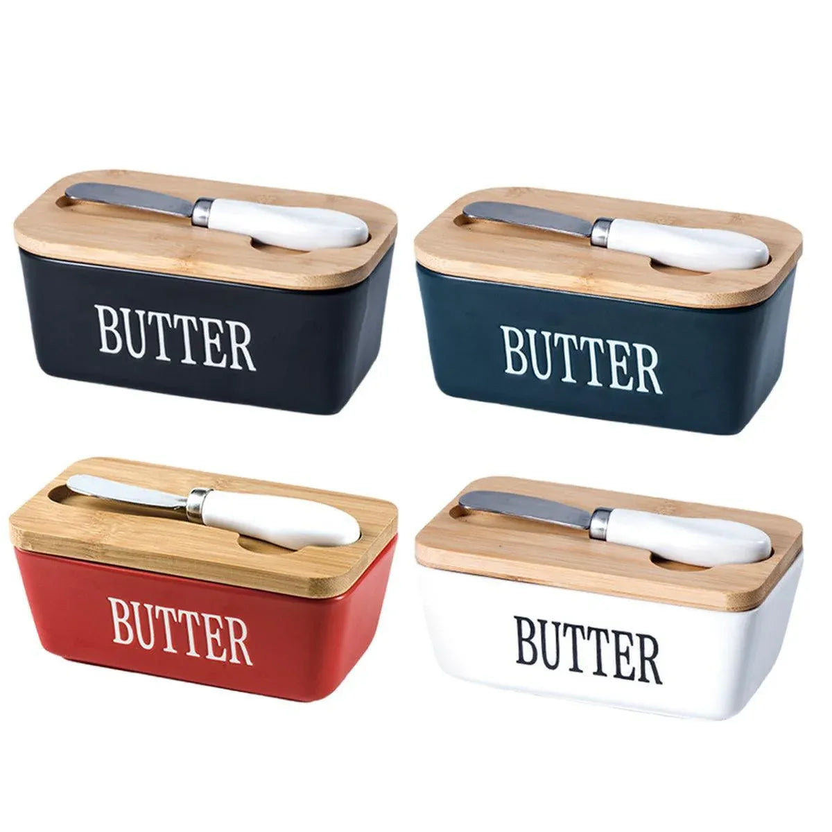 Butter Box with Knife Rectangular Cheese Container with Wooden Lid for Kitchen - Red V528-BUTTER-BOX-RED-213301