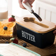 Butter Box with Knife Rectangular Cheese Container with Wooden Lid for Kitchen - Red V528-BUTTER-BOX-RED-213301