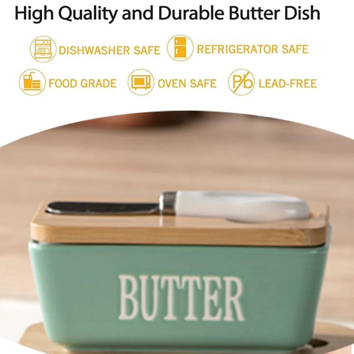 Butter Box with Knife Rectangular Cheese Container with Wooden Lid for Kitchen - Red V528-BUTTER-BOX-RED-213301