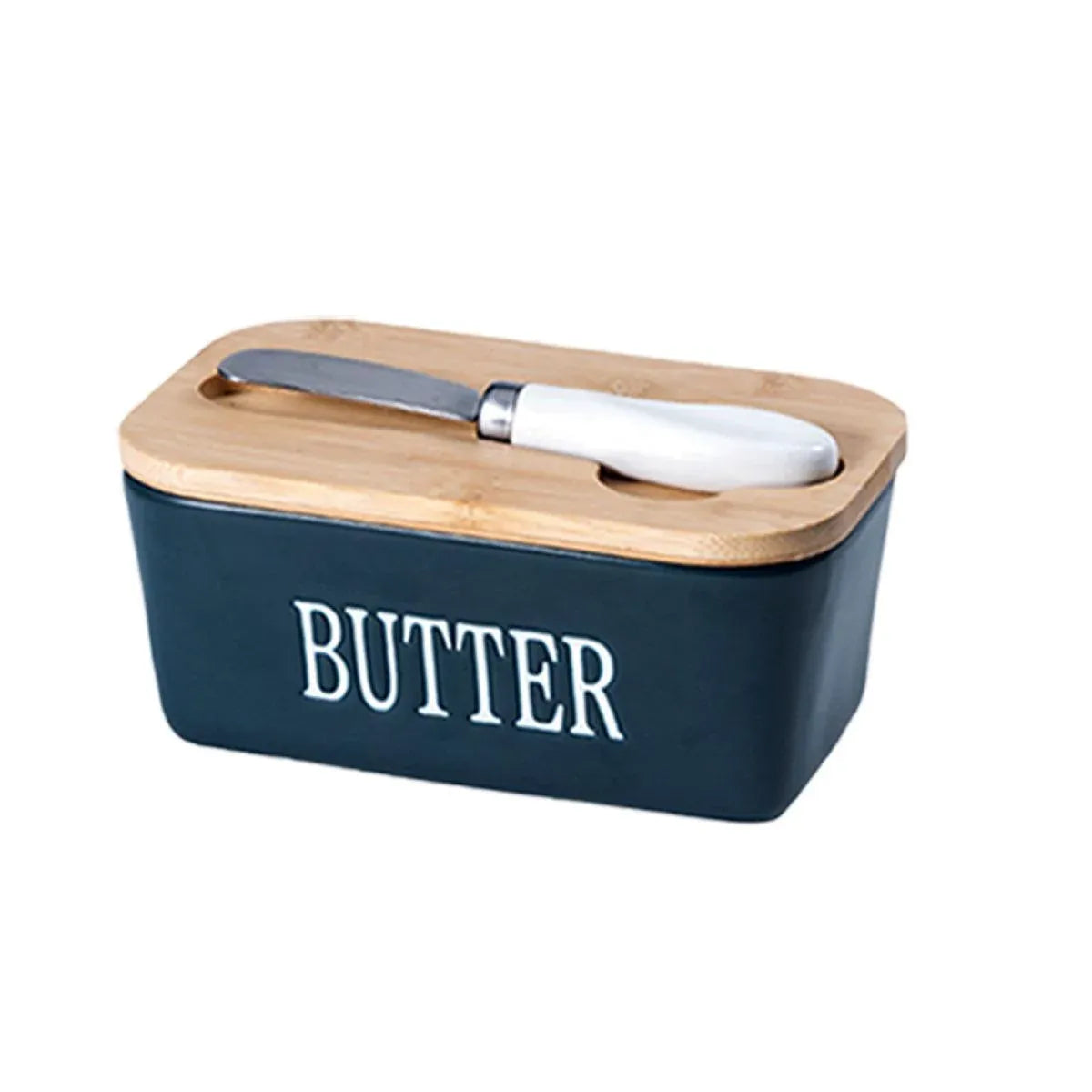 Butter Box with Knife Rectangular Cheese Container with Wooden Lid for Kitchen - Blue V528-BUTTER-BOX-ROYAL-BLUE-445640