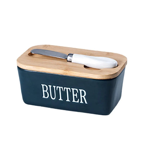 Butter Box with Knife Rectangular Cheese Container with Wooden Lid for Kitchen - Blue V528-BUTTER-BOX-ROYAL-BLUE-445640