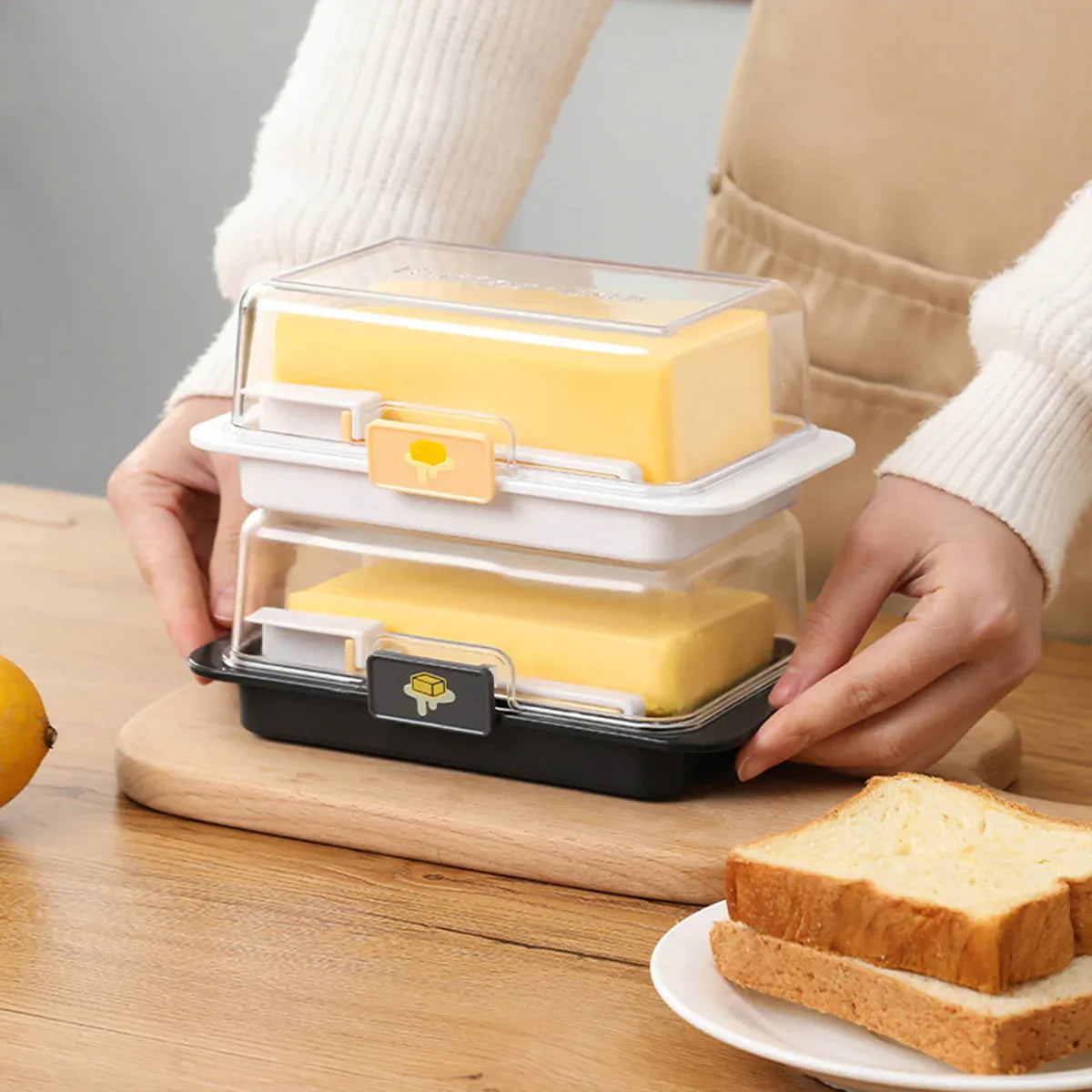 Butter Cheese Storage Box Kitchen Container with Lid Plastic Fridge Organizer - White V528-BUTTER-DISH-WHITE-494026