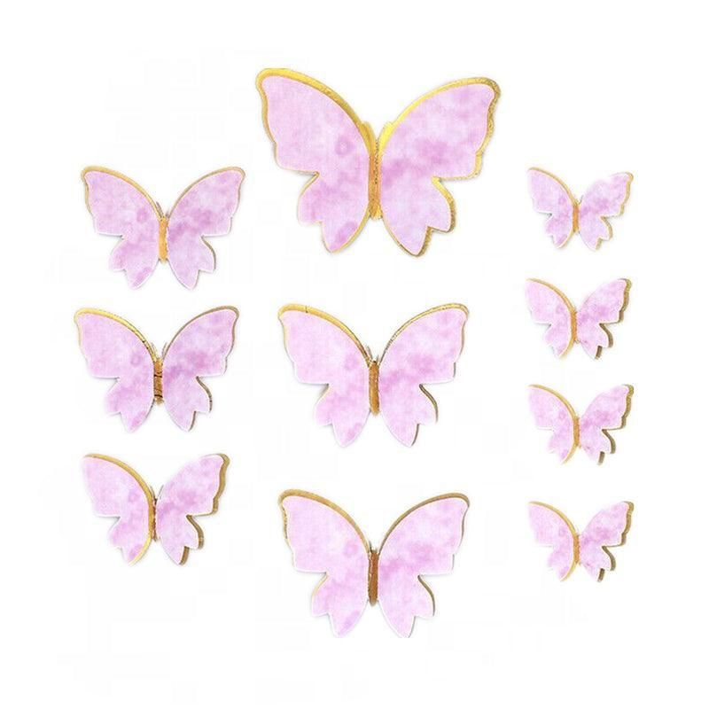 10Pcs Butterfly Paper Toppers Happy Birthday Cake & Festival Theme Decor - Pink Phnom Penh V528-BUTTERFLY-PINKEDGE-990051