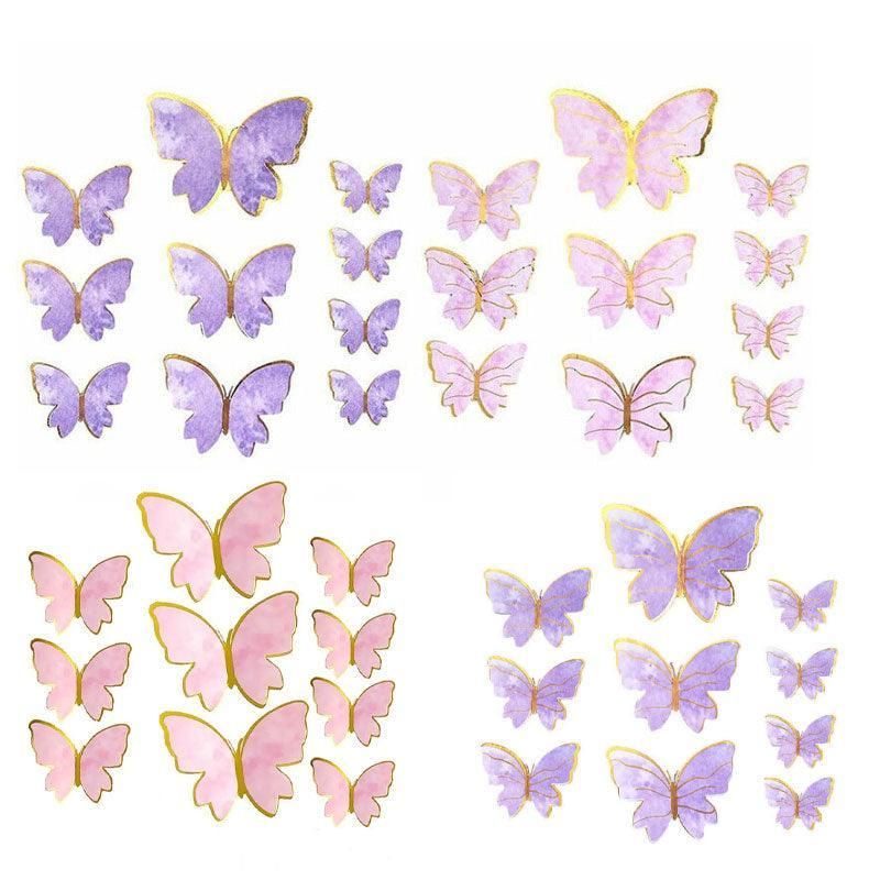 10Pcs Butterfly Paper Toppers Happy Birthday Cake & Festival Theme Decor - Pink Phnom Penh V528-BUTTERFLY-PINKEDGE-990051