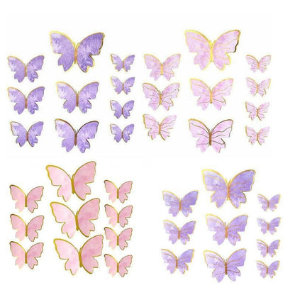 10Pcs Butterfly Paper Toppers Happy Birthday Cake & Festival Theme Decor - Pink Phnom Penh V528-BUTTERFLY-PINKEDGE-990051
