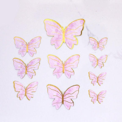 10Pcs Butterfly Paper Toppers Happy Birthday Cake & Festival Theme Decor - Pink Phnom Penh V528-BUTTERFLY-PINKEDGE-990051