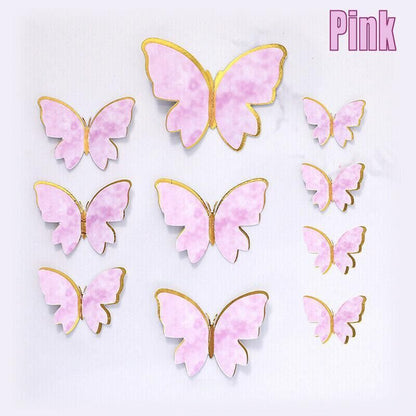 10Pcs Butterfly Paper Toppers Happy Birthday Cake & Festival Theme Decor - Pink Phnom Penh V528-BUTTERFLY-PINKEDGE-990051