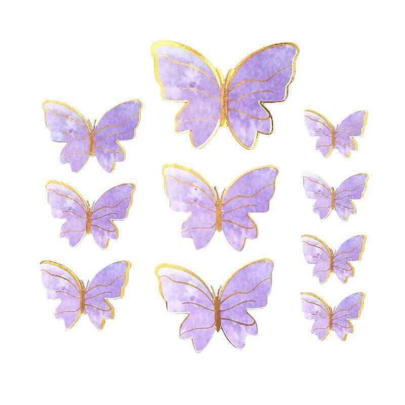 10Pcs Butterfly Paper Toppers Happy Birthday Cake & Festival Theme Decor - Purple Stripe V528-BUTTERFLY-PURPLESTRIPE-674880