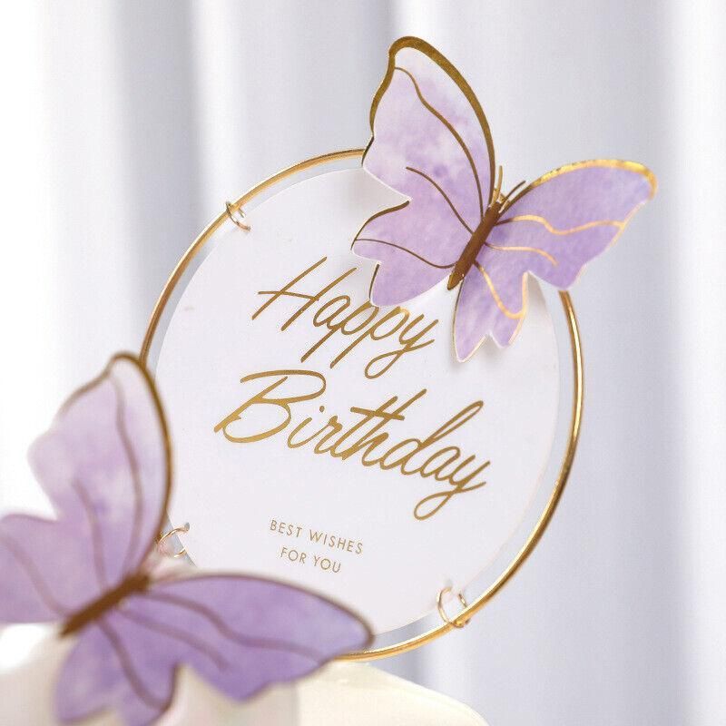 10Pcs Butterfly Paper Toppers Happy Birthday Cake & Festival Theme Decor - Purple Stripe V528-BUTTERFLY-PURPLESTRIPE-674880