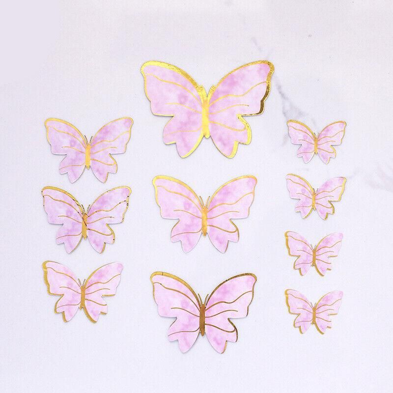 10Pcs Butterfly Paper Toppers Happy Birthday Cake & Festival Theme Decor - Purple Stripe V528-BUTTERFLY-PURPLESTRIPE-674880