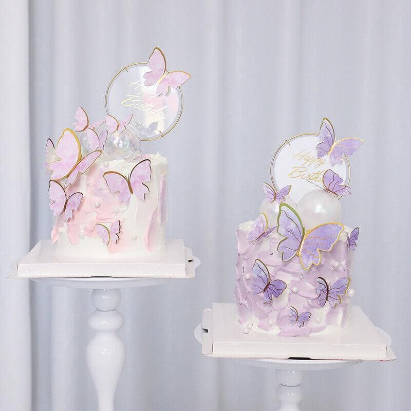 10Pcs Butterfly Paper Toppers Happy Birthday Cake & Festival Theme Decor - Purple Stripe V528-BUTTERFLY-PURPLESTRIPE-674880