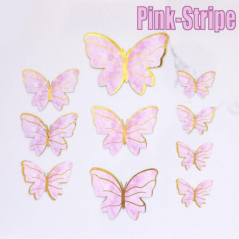 10Pcs Butterfly Paper Toppers Happy Birthday Cake & Festival Theme Decor - Purple Stripe V528-BUTTERFLY-PURPLESTRIPE-674880