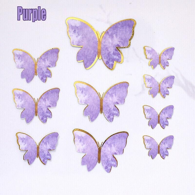 10Pcs Butterfly Paper Toppers Happy Birthday Cake & Festival Theme Decor - Purple Stripe V528-BUTTERFLY-PURPLESTRIPE-674880