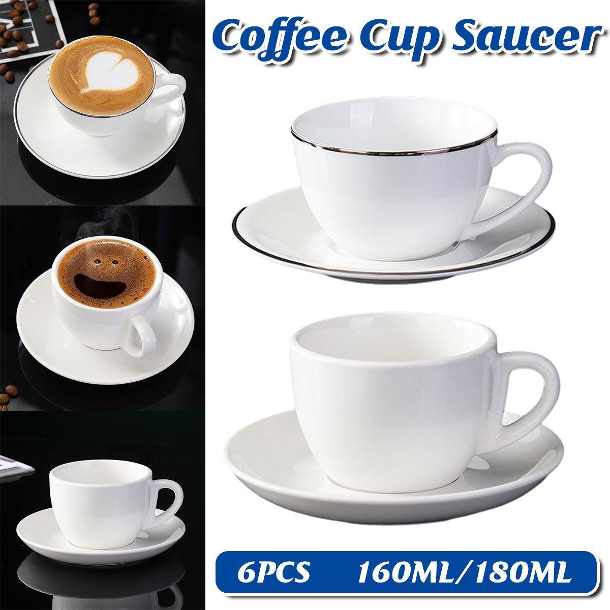 6PCS Ceramic Coffee Cup and Saucer Set Apricot Tea Cup with Ear Hotel Coffee Cup - 160ml V528-C-GOLD-TRIM-160ML-6PCS-725838