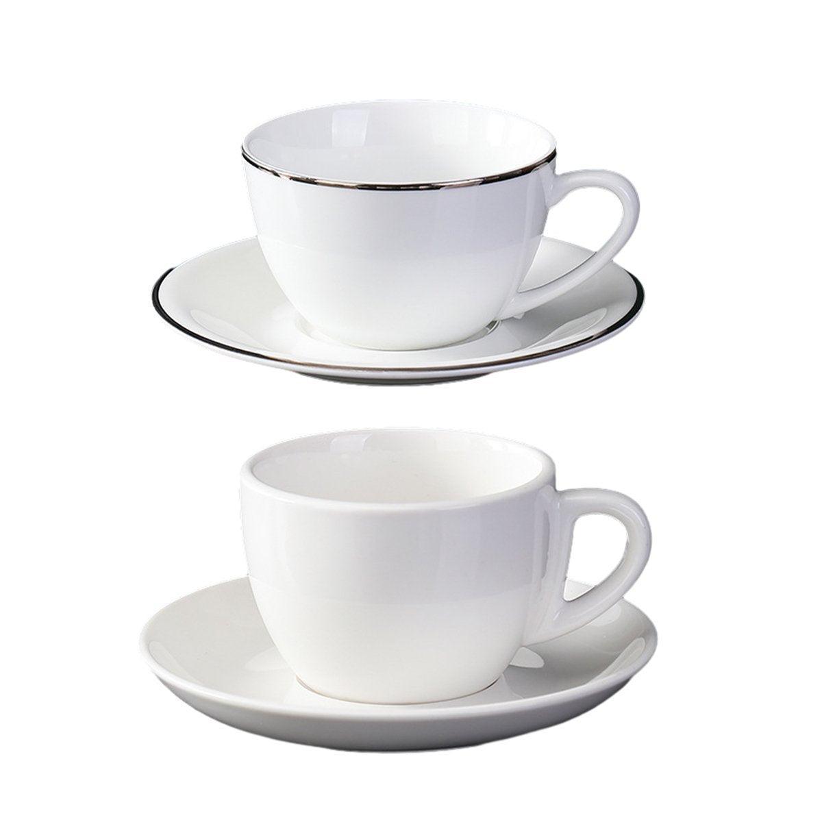 6PCS Ceramic Coffee Cup and Saucer Set Apricot Tea Cup with Ear Hotel Coffee Cup - 160ml V528-C-GOLD-TRIM-160ML-6PCS-725838
