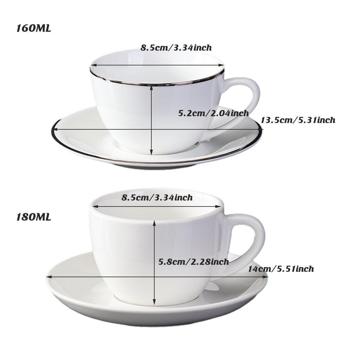 6PCS Ceramic Coffee Cup and Saucer Set Apricot Tea Cup with Ear Hotel Coffee Cup - 160ml V528-C-GOLD-TRIM-160ML-6PCS-725838
