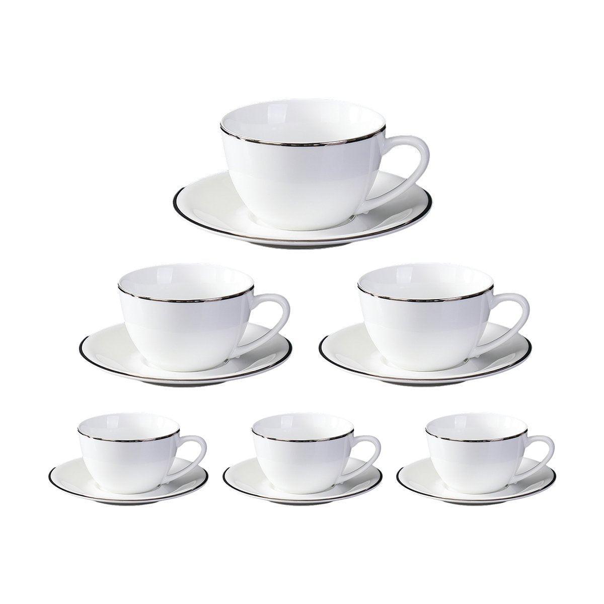 6PCS Ceramic Coffee Cup and Saucer Set Apricot Tea Cup with Ear Hotel Coffee Cup - 160ml V528-C-GOLD-TRIM-160ML-6PCS-725838