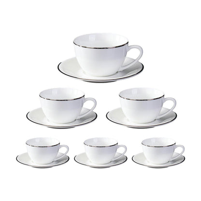 6PCS Ceramic Coffee Cup and Saucer Set Apricot Tea Cup with Ear Hotel Coffee Cup - 160ml V528-C-GOLD-TRIM-160ML-6PCS-725838