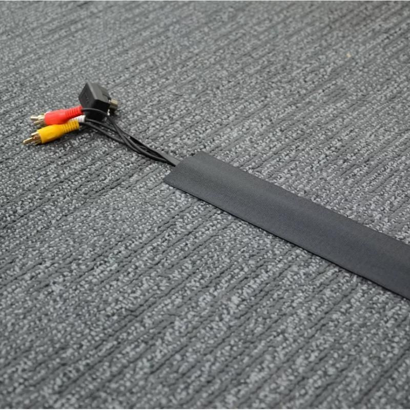 Cable Cover Nylon Sticky Wire Protector Floor Blanket Reusable Cord Tube Cover - Black-1Meter-Carpet V528-CABLE-COVER-CARPET-1M-860105