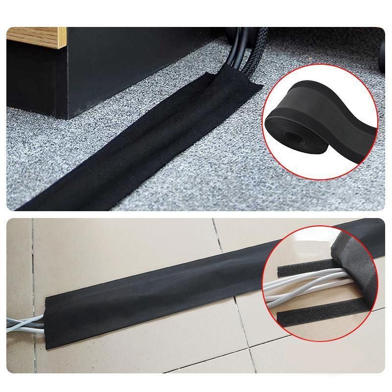 Cable Cover Nylon Sticky Wire Protector Floor Blanket Reusable Cord Tube Cover - Black-1Meter-Carpet V528-CABLE-COVER-CARPET-1M-860105
