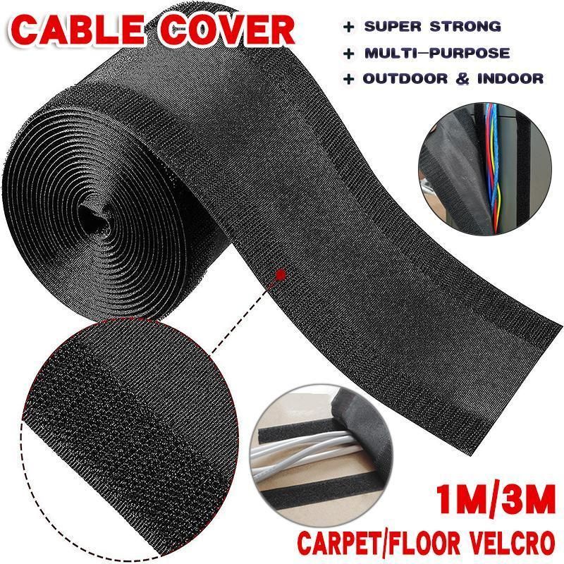 Cable Cover Nylon Sticky Wire Protector Floor Blanket Reusable Cord Tube Cover - Black-1Meter(with V528-CABLE-COVER-FLOOR-1M-846465