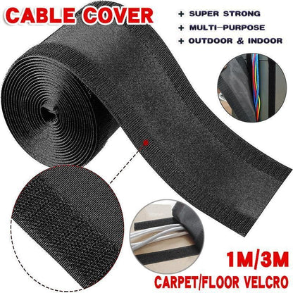 Cable Cover Nylon Sticky Wire Protector Floor Blanket Reusable Cord Tube Cover - Black-1Meter(with V528-CABLE-COVER-FLOOR-1M-846465