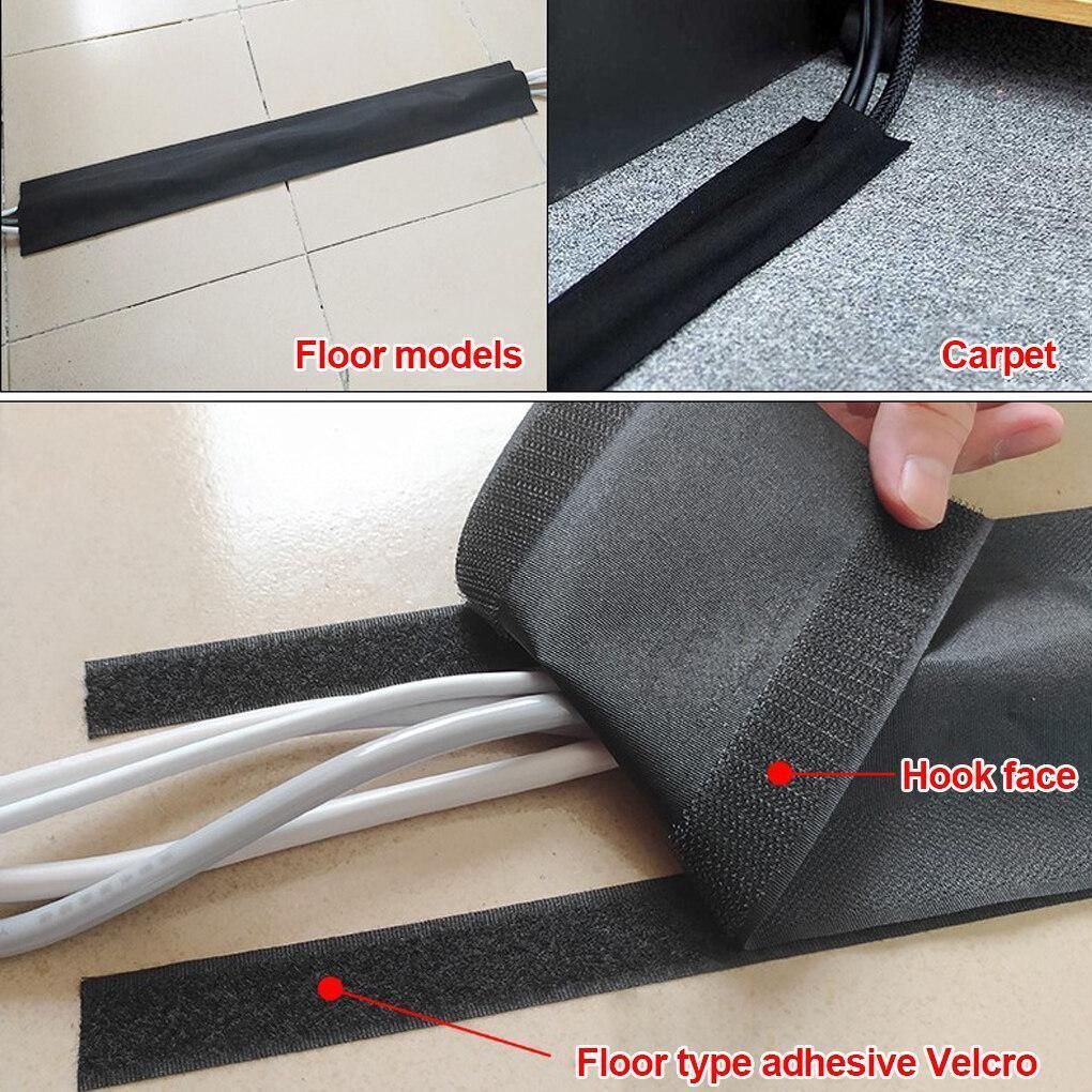 Cable Cover Nylon Sticky Wire Protector Floor Blanket Reusable Cord Tube Cover - Black-1Meter(with V528-CABLE-COVER-FLOOR-1M-846465