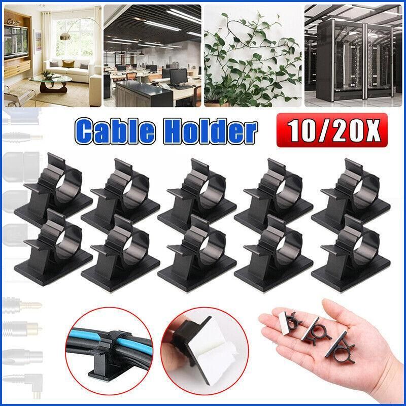 Adhesive Cord Management Cable Clips Black Wire Holder Organizer Clamp - 10PCS V528-CABLECLIPS-10PCS-276544