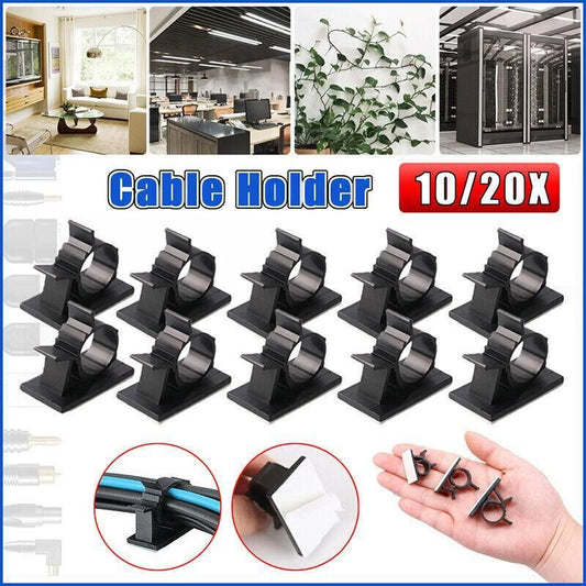 Adhesive Cord Management Cable Clips Black Wire Holder Organizer Clamp - 10PCS V528-CABLECLIPS-10PCS-276544