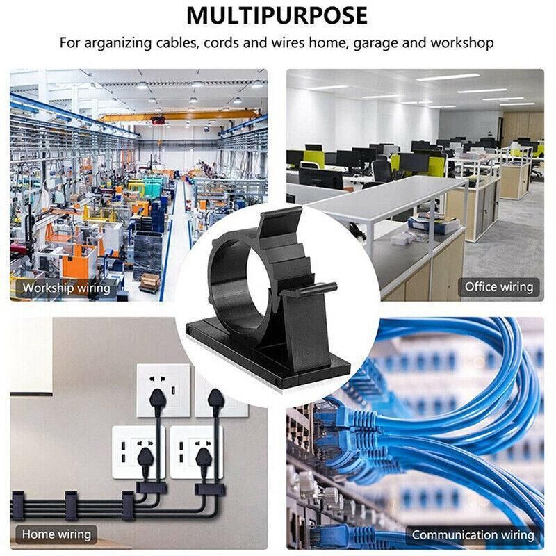 Adhesive Cord Management Cable Clips Black Wire Holder Organizer Clamp - 10PCS V528-CABLECLIPS-10PCS-276544