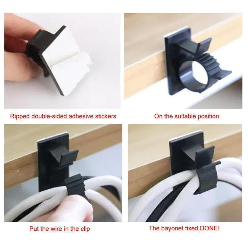 Adhesive Cord Management Cable Clips Black Wire Holder Organizer Clamp - 10PCS V528-CABLECLIPS-10PCS-276544