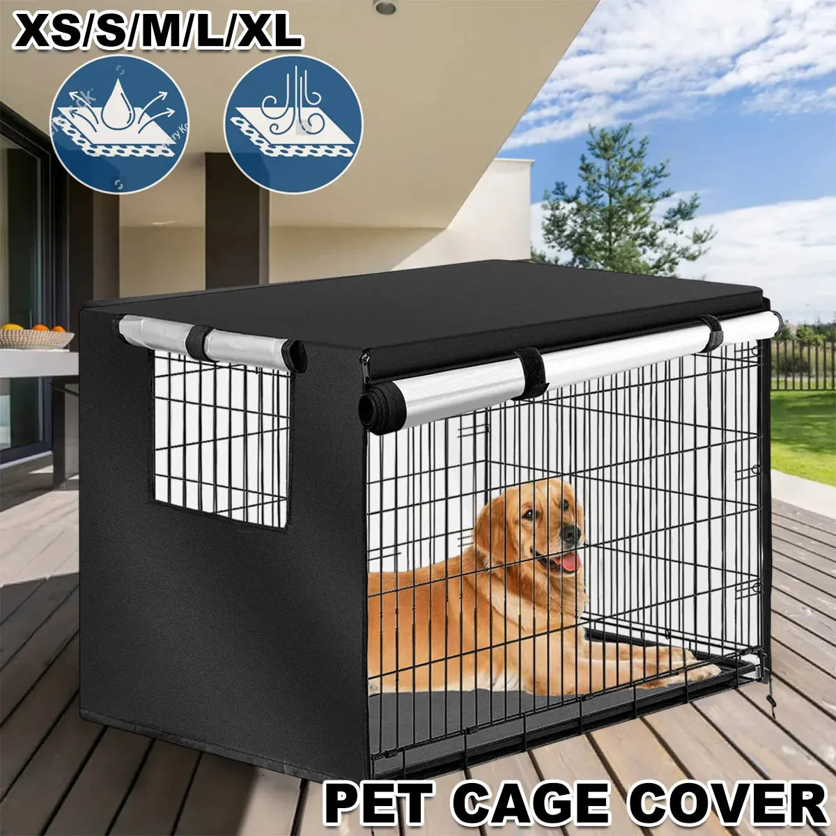 Oxford Cloth Pet Cover Outdoor Garden Yard Dog Dust Protector Waterproof Shield - S V528-CAGE-COVER-BLACK-S-357223