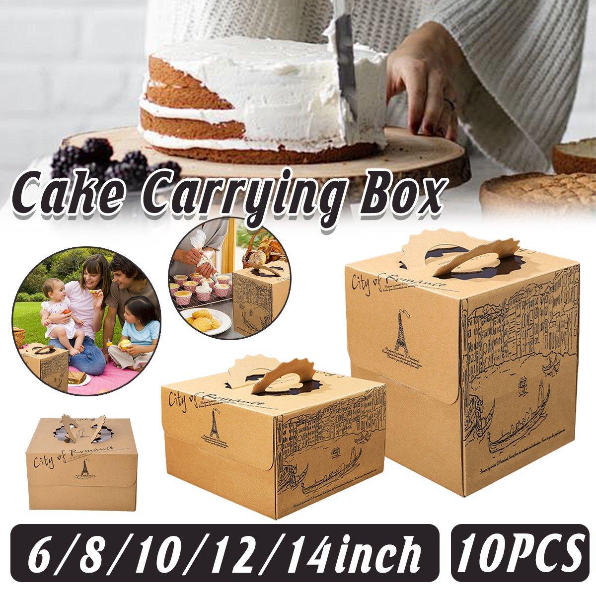 10pcs Elegant European Style Kraft Paper Cake Boxes Dessert Packaging Containers - Double Height - 8inch V528-CAKE-BOX-10PCS-DOUBLE-8-123068