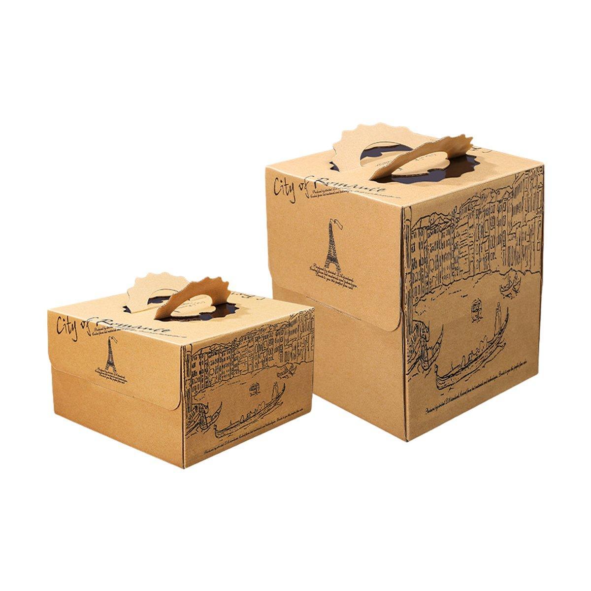 10pcs Elegant European Style Kraft Paper Cake Boxes Dessert Packaging Containers - Double Height - 8inch V528-CAKE-BOX-10PCS-DOUBLE-8-123068
