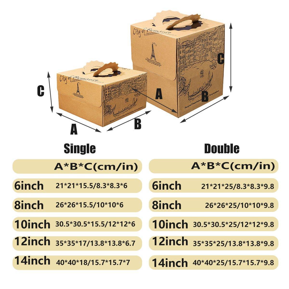 10pcs Elegant European Style Kraft Paper Cake Boxes Dessert Packaging Containers - Double Height - 8inch V528-CAKE-BOX-10PCS-DOUBLE-8-123068