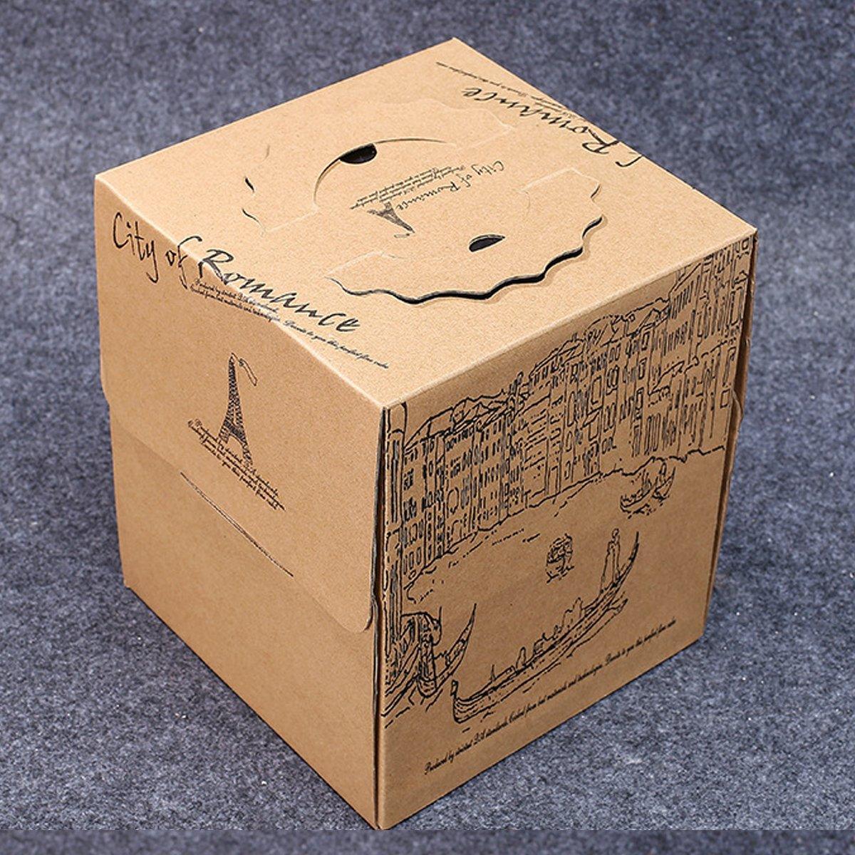 10pcs Elegant European Style Kraft Paper Cake Boxes Dessert Packaging Containers - Double Height - 8inch V528-CAKE-BOX-10PCS-DOUBLE-8-123068