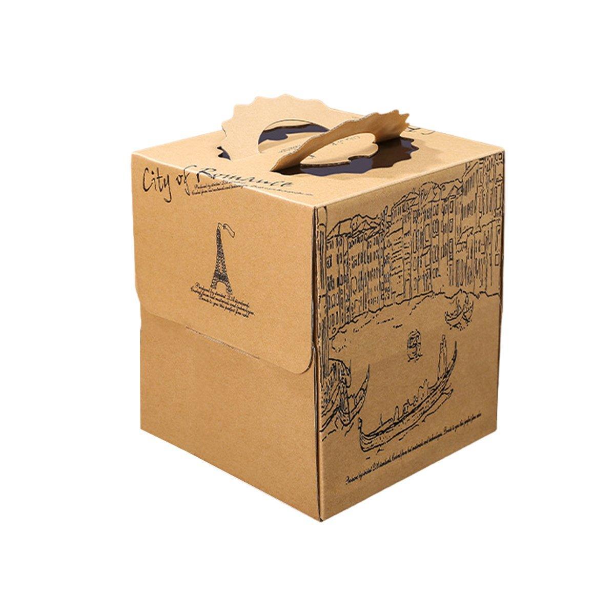 10pcs Elegant European Style Kraft Paper Cake Boxes Dessert Packaging Containers - Double Height - 8inch V528-CAKE-BOX-10PCS-DOUBLE-8-123068