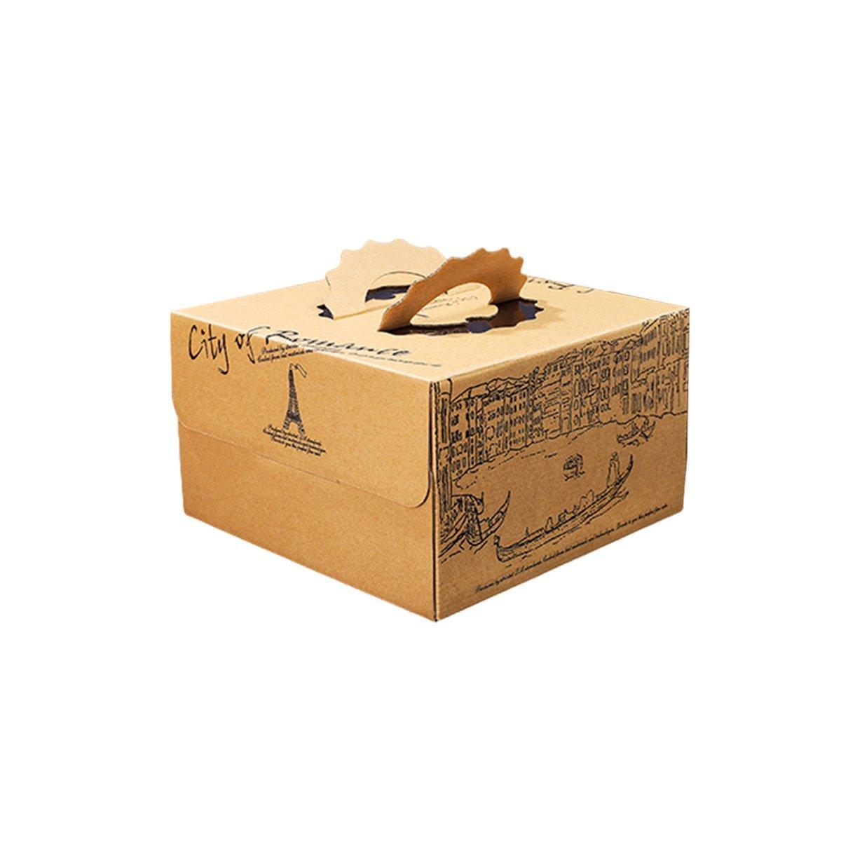 10pcs Elegant European Style Kraft Paper Cake Boxes Dessert Packaging Containers - Double Height - 8inch V528-CAKE-BOX-10PCS-DOUBLE-8-123068