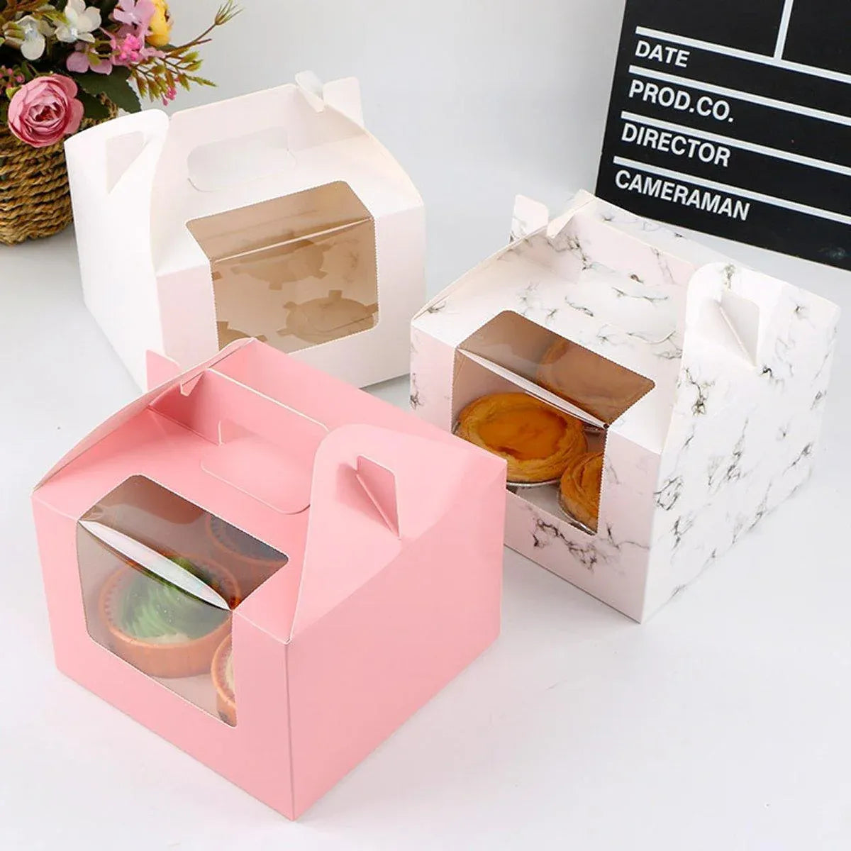 25pcs Portable Cupcake Packaging Box with Transparent Window for Easy Opening - Blue-2Cup V528-CAKE-BOX-BLUE-25PCS-2-390392