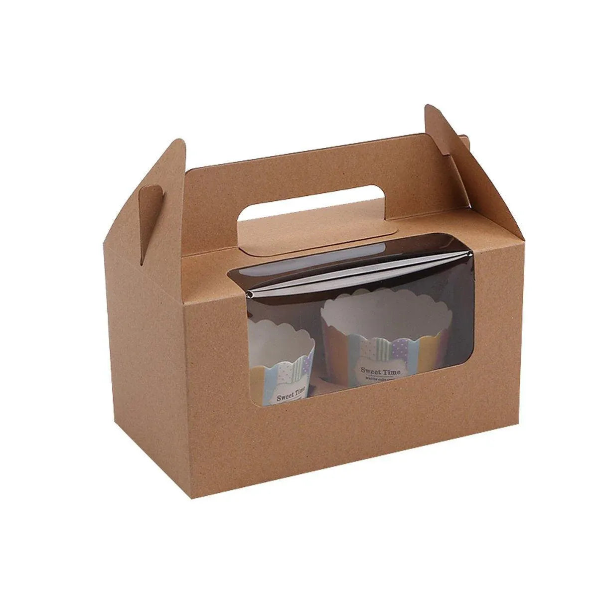 25pcs Portable Cupcake Packaging Box with Transparent Window for Easy Opening - Brown-2Cup V528-CAKE-BOX-BROWN-25PCS-2-348821