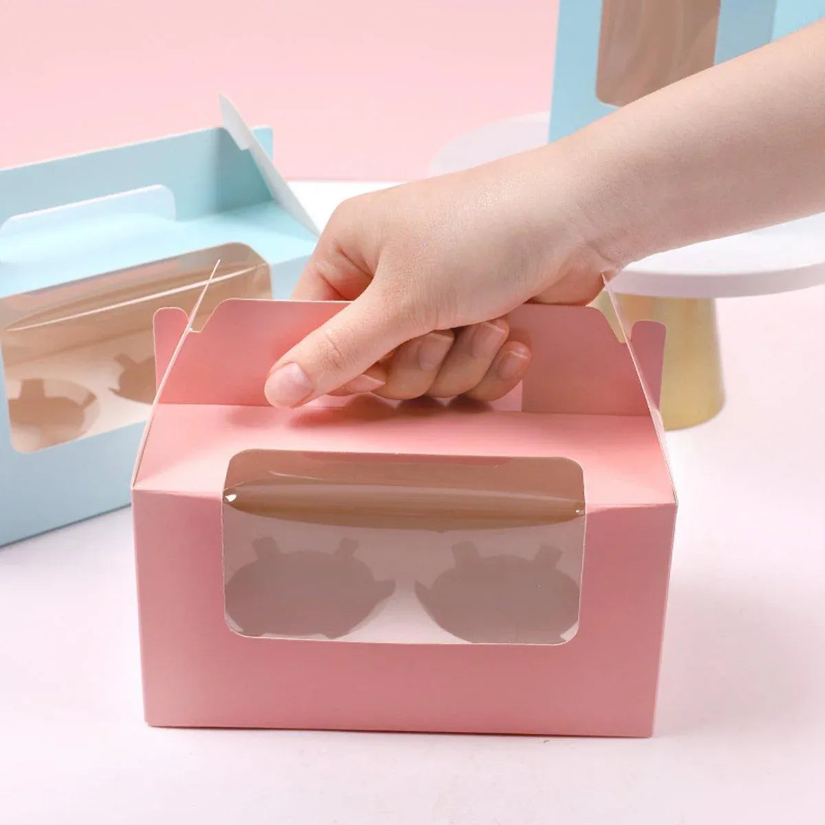 25pcs Portable Cupcake Packaging Box with Transparent Window for Easy Opening - Brown-2Cup V528-CAKE-BOX-BROWN-25PCS-2-348821