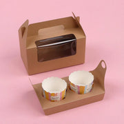 25pcs Portable Cupcake Packaging Box with Transparent Window for Easy Opening - Brown-2Cup V528-CAKE-BOX-BROWN-25PCS-2-348821