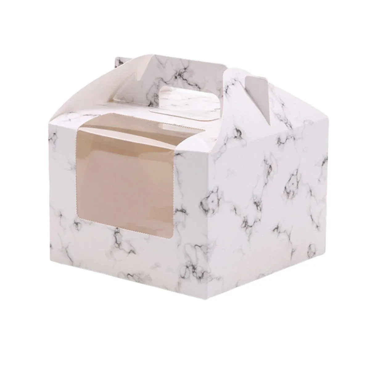 25pcs Portable Cupcake Packaging Box with Transparent Window for Easy Opening - Marble-4Cup V528-CAKE-BOX-MARBLE-25PCS-4-115260