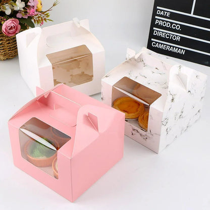 25pcs Portable Cupcake Packaging Box with Transparent Window for Easy Opening - White-2Cup V528-CAKE-BOX-WHITE-25PCS-2-830734